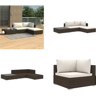 vidaXL 4 tlg. Garten Lounge Set mit Auflagen Poly Rattan Braun - Garten-Lounge-Set - Garten-Lounge-Sets - Gartensofa - Gartensofas - Braun