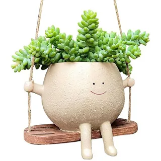 Fine jade2 Blumentopf Hängend mit Schaukel Gesicht Hängende Blumentöpfe mit Schaukel Gesicht Harz Pflanzgefäße Niedlicher Blumentopf Mit Lächeln-Gesicht Und Schaukel
