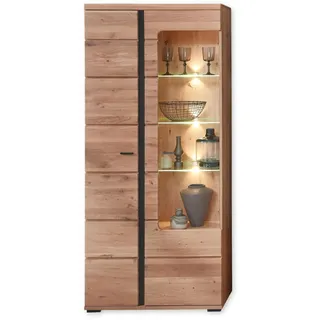 Vitrine in Altesche massiv, Old Artisan Oak Optik FSC-zertifiziert - Moderner Vitrinenschrank mit LED-Beleuchtung und viel Stauraum - 90 x 203 x 38 cm (B/H/T)