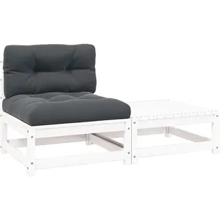 2-TLG. Garten-Lounge-Set mit Kissen Weiß Kiefer Massivholz Gartenmöbel Set, Outdoor Balkonset Terrassenmöbel, Gartenlounge Sitzgruppe für Terrasse, Balkon, Garten -A - Weiß