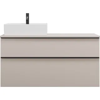 burgbad Eqio Keramik-Aufsatzwaschtisch quadratisch, links, inklusive Waschtischunterschrank mit 2 Schubladen, Breite 1200mm, SGUQ120LF6583C0001G0252 - Weiß, Grau, Beige, Dunkelgrau, Schwarz