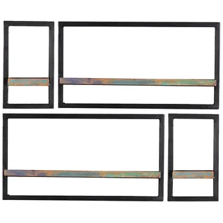 Mid.you Wandregalset , Multicolor, Schwarz , Holz, Metall , 4-teilig , Altholz,Altholz , massiv , 4 Fächer , 90x75x25 cm , Wohnzimmer, Regale, Wandregale