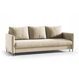 Schlafsofa Sofa mit Schlaffuntion und Bettkasten Couch Beige aus Samt mit Kissen Wohnzimmer Kinderzimmer - Beige