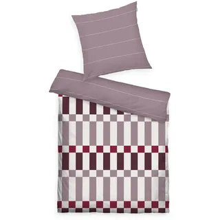 Herding Tom Tailor Soft-Renforcé-Bettwäsche, 80x80 cm + 135x200 cm, 100% Baumwolle/Renforcé, mit Wendemotiv und farbigem Reißverschluss, Bold Check Lila, Pflaume (Cozy Mauve, Plum & Off White)