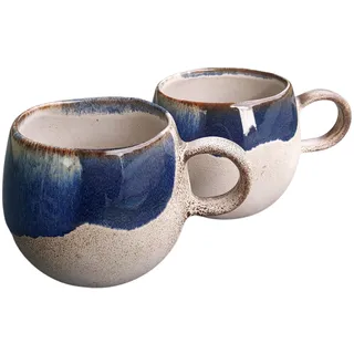 PintoCer - 2 x Becher mit Henkel, Steingut, ideal für Kaffee, Milch, Tee und Schokolade, spülmaschinenfest und mikrowellengeeignet