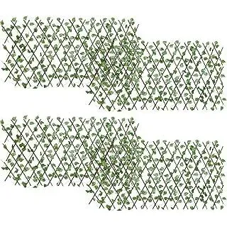 Celosia ausziehbar mit Blättern, Set mit 4 Stück, dekorativer Weidenzaun für Terrasse und Garten im Freien, bis 200 cm (kleine Blätter)