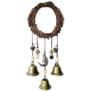 ARTOCT Witch Wind Chimes Wreath,Round Witch Rattan Wreath Bells,Handmade Witch Bells Protection Door Hangers,Hanging Wind Chimes for Home Door