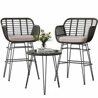 IDEALHOUSE Balkonmöbel-Set, Gartenmöbel-Set, Rattan Balkonset, 3-teiliges Lounge-Set für Terrasse und Garten, 2 Patio Chairs Table für Balkon, Garten, Innen-und Außenbereich, Terrasse, Hinterhof