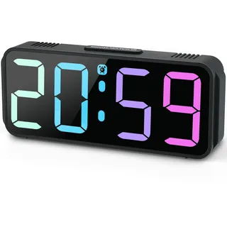 Eachui Wecker Digital RGB Farbiger wecker für Kinder Ohne Ticken Kleiner Uhr Einstellbare Lautstärke und Helligkeit Snooze Funktion 12/24 Stunden Netzbetrieben