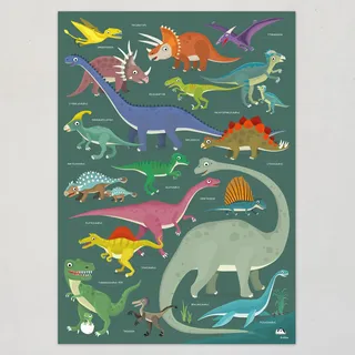 viilou Poster Dinosaurier Plakate Kinderzimmer Prints Dinos Illustration Kinderposter Dino Namen Lernposter Kinder Dinoposter Wand Dekoration Spielzimmer