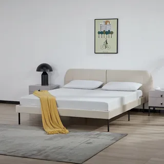 Polsterbett ‘Porvoo’ Kiefernholz Samt 160 x 200 cm Beige - Beige