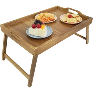 Akazien Holz Bettlade Tisch - Große Lebensmittelablage - Klappbar - 1 Stück - Holz - 51x33 cm