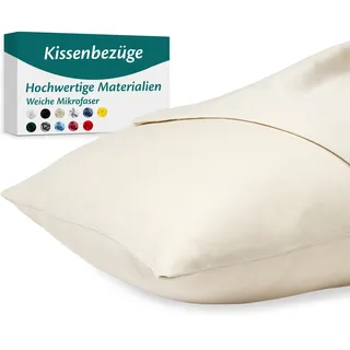 Kissenbezug 30x50 – Mikrofaser Oeko-TEX Zertifiziert – Beige – 2er Set Kissenbezüge für Kissen 30 x 50 Weich & Atmungsaktiv – Kissenhülle Hypoallergen und Waschbar mit Verdecktem Reißverschluss