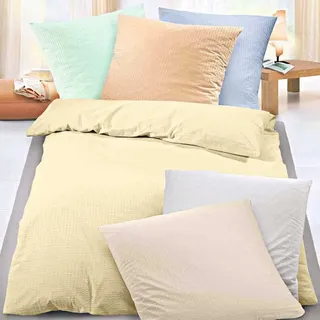 biberna Seersucker Bettwäsche Uni Kochfest Uni Pfirsich 135x200 cm - Gelb