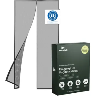 Nematek - Fliegengitter Balkontür - hochwertiger Terrassentür und Balkontür Insektenschutz mit Magneten - schmale Balkon Fliegengitter Tür in schwarz (Schwarz, 90 x 200 cm)