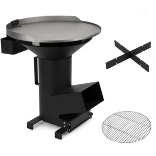 Onlyfire Outdoor Raketenofen 3 in 1 Multifunktionaler Campingkocher mit Grillrost und Grillplatte für Zelten, Kochen