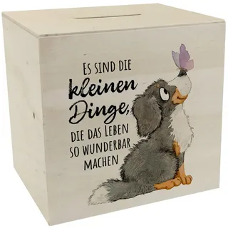 Hund Spardose aus Holz mit Spruch Die kleinen Dinge Machen das Leben so wunderbar EIN niedliches Sparschwein für Hundebesitzer Motiv Niedliche Aquarell Zeichnung Bernersennen