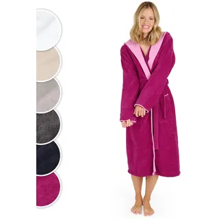 Blumtal Bademantel Damen, kuschelig weicher Bademantel Damen Baumwolle mit gefütterter Kapuze und samtigen Frottee-Velours, Oeko-TEX® Zertifiziert, Größe M, Fuchsia und pink
