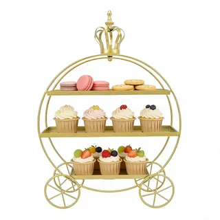 Cupcake-Ständer mit 3 Etagen, Tortenständer aus Metall(Gold) | Buffet Ständer für Cupcakes, Donuts, Früchte, Gebäck, Dessert-Ständer für Teeparty, Geburtstag, Hochzeit, Kuchenständer