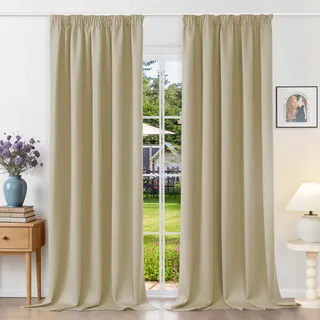 Runyéla Gardinen mit Kräuselband Vorhänge Blickdicht Beige Verdunkelungsvorhänge 2er Set 260 x 140 (HxB) für Schienensystem, Thermovorhänge Kälteschutz Schiebegardinen für Wohnzimmer Curtain