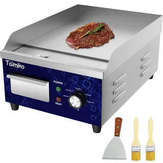 TAIMIKO Elektrische Grillplatte glatt 1700 W Elektro-Grillplatte Edelstahl Gusseisen Gastro Griddleplatte Präzise Temperaturregelung