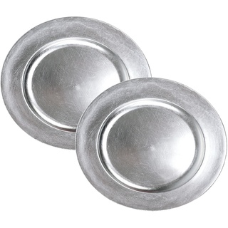 2x Großer Gebäckteller SILBER 33cm Ø Plätzchen Weihnachten Tisch Dekoration