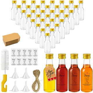 Nadisean 40 Stück 50ml Kleine Flaschen zum Befüllen, Mini Flaschen zum Befüllen Kunststoff, Kleine Likörflaschen mit Deckel Trichter Etikett, Wiederverwendbare Schnapsflaschen für Hochzeiten Party