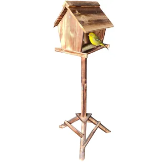Relaxdays Vogelfutterhaus mit Ständer, Tannenholz, Garten, Balkon & Terrasse, Vogelhaus HBT: 107 x 32 x 27 cm, geflammt