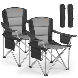VEVOR 2 x Campingstühle (Übergroß) Faltstühle 204 kg Belastbar, Anglerstühle mit Gepolsterter Rückenlehne & Armlehnen, Klappstühel mit Getränkehalter & Seitentasche, für Outdoor-Aktivitäten Angeln