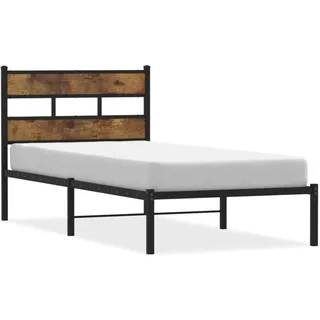 vidaXL Metallbett ohne Matratze Räuchereiche 100x200 cm - Schwarz, Braun