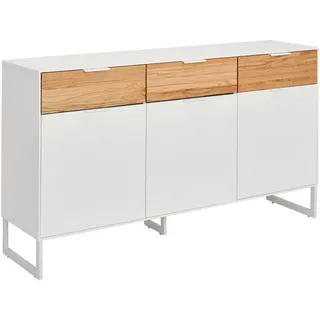 Mid.you Sideboard , Weiß, Eichefarben , Metall , Eiche , massiv , 3 Fächer , 3 Schubladen , 152x85x40 cm , Holzmöbel, Kommoden Holz, Sideboards Holz