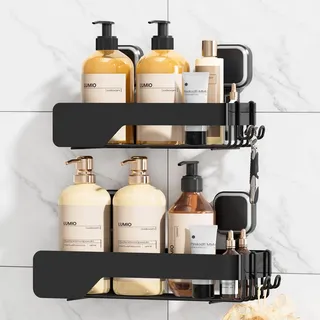 TAILI Duschablage ohne Bohren Duschablage Saugnapf Extra Stark,2Set Schwarz | Saugnapf Dusche Organizer Große Kapazität Rostfreier Bad Organizer Ohne Bohren Badezimmer Zubehör für Shampoo Duschkorb
