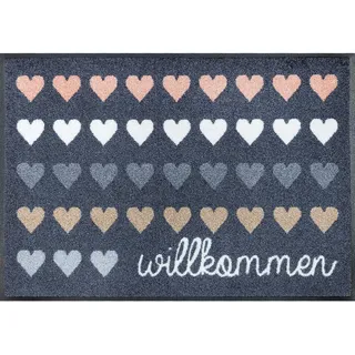 wash+dry FUßMATTE , Blau, Multicolor , Textil , Herz , rechteckig , 50x75 cm , Textiles Vertrauen - Oeko-Tex®, Made in EU, Oeko-Tex® Standard 100 , rutschfest, für Fußbodenheizung geeignet , Teppiche und Böden, Schmutzfangmatten, Fußmatten