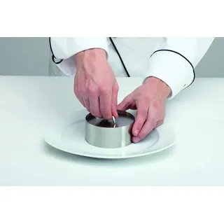 APS 113 Edelstahl Mousse Ring nahtlos, 5-tlg. Set (4 Ringe + 1 Pusher), Ø 8 cm