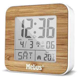 Mebus 27247 Weiß/Holzoptik Funkwecker digital - Transparent