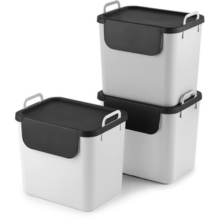 Jive Mülltrennsystem Set 3er-Set Mülltrennsystem 30l für die Küche, Kunststoff (PP recycelt), weiss, 3 x 30l (39.8 x 29.8 x 50.1 cm)