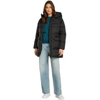 Tommy Hilfiger Tommy Jeans Damen Daunenmantel Midi Puffer mit Kapuze, Schwarz (Black), XL