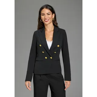 Jackenblazer MELROSE, Damen, Gr. 34, schwarz, Web, Obermaterial: 97% Polyester, 3% Elasthan. Futter: 100% Polyester, unifarben, tailliert hüftlang, Blazer Jackenblazer, mit goldfarbenen Knöpfen