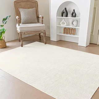 Evitany Creme Weich 60X90cm Kurzflor Teppiche für Schlafzimmer | 5mm Dicke, Rutschfest, Rechteckig, Bettvorleger, Dünner Teppich für Wohnzimmer, Kinderzimmer, Esszimmer, Büro