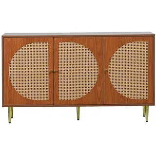 Komhtom Sideboards mit 3 Rattan verzierten Türen,Nussbaum , Walnussfarben , Holz , Holz Optik , Rechteckig , 40x76x129.8 cm , Kleinmöbel, Kommoden, Sideboards
