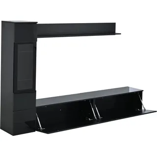 okwish TV Wohnwand Set mit LED Hochglanz Vitrine Wohnzimmer 80 Zoll 180x33x30cm Schwarz