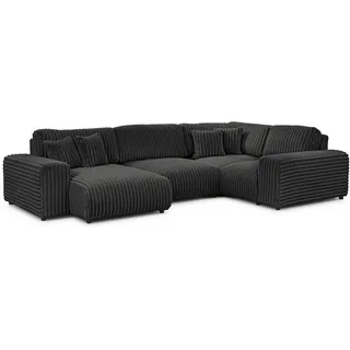 S-Style Möbel Wohnlandschaft Mollis Dunkelgrau Plüschcord im XXL-Format - Ottomane Links , Textil , Echtholz, Teilmassiv,Birke, Buche , Füllung: Polyetherschaumkern,Silikon,Polyetherschaumkern , Ottomane links , 316x77x194 cm , Blauer Engel, FSC 100%, Oeko-Tex®, Hergestellt in Europa , Wohnzimmer, Sofas & Couches, Wohnlandschaften, Wohnlandschaften in U-Form