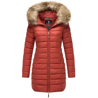 Marikoo Steppmantel »Steppmantel Rose-Stepp«, zeitloser Winterparka mit großer Kunstfellkapuze, orange