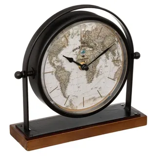 Atmosphera Retro-Tischuhr Flavia, Zifferblatt mit Weltkarte, H. 20 cm