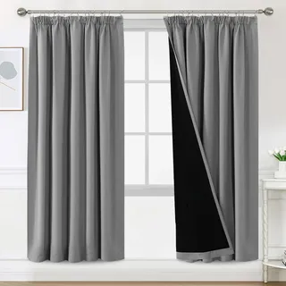 BellaHills Vorhang 100% Blickdicht mit Kräuselband 2er Set Vorhang gegen Kälte Doppellagige Vorhänge Thermogardine Wärmeisolierend Verdunklungsvorhänge H245 x B140 cm, Taubengrau