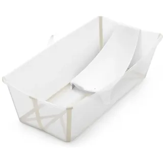Stokke Flexi Bath XL Babybadewanne + Neugeborenen Einsatz, Beige, 0–6 Jahre | Faltbare XL Babywanne / Kinderbadewanne inkl. ergonomischem Neugeborenen-Einsatz. Geeignet von Geburt an bis 21kg