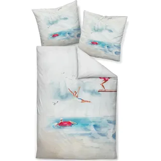 Janine Design Bettwäsche-Garnitur Mako-Satin 42142 modern art S Farbe himmelblau Größe 135x200+80x80 - Blau, Weiß