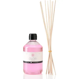 Raumduft Nachfüll-Set „Wildrose“ 500ml inkl. 10 Rattan-Stäbchen - Duftöl mit ätherischen Ölen - Nachfüller weich, sinnlich & süß - Nachfüllflasche mit Duftstäbchen 100% Natürlich & Rein mit Rosen-Duft
