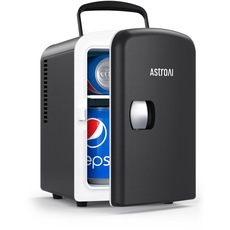 AstroAI 2 in 1 Mini Kühlschrank, 4 Liter Fridge mit Kühl- und Heizfunktion 12 Volt am Zigarettenanzünder und 220 Volt Steckdose für Autos, Büros und Schlafsäle, Schwarz