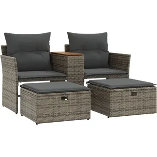 vidaXL Gartensofa 2-Sitzer mit Hockern Grau Poly Rattan - Grau